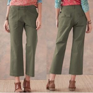 Sundance Garden Hues Pant NEW Cropped Scallop Hem Army Green Cotton Stretch 6